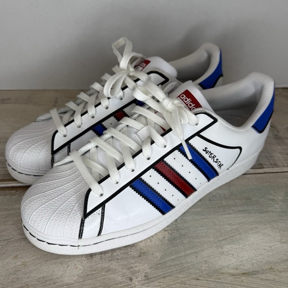 Adidas Red White Blue Superstar Sneakers Shoes Shell Toe Size
